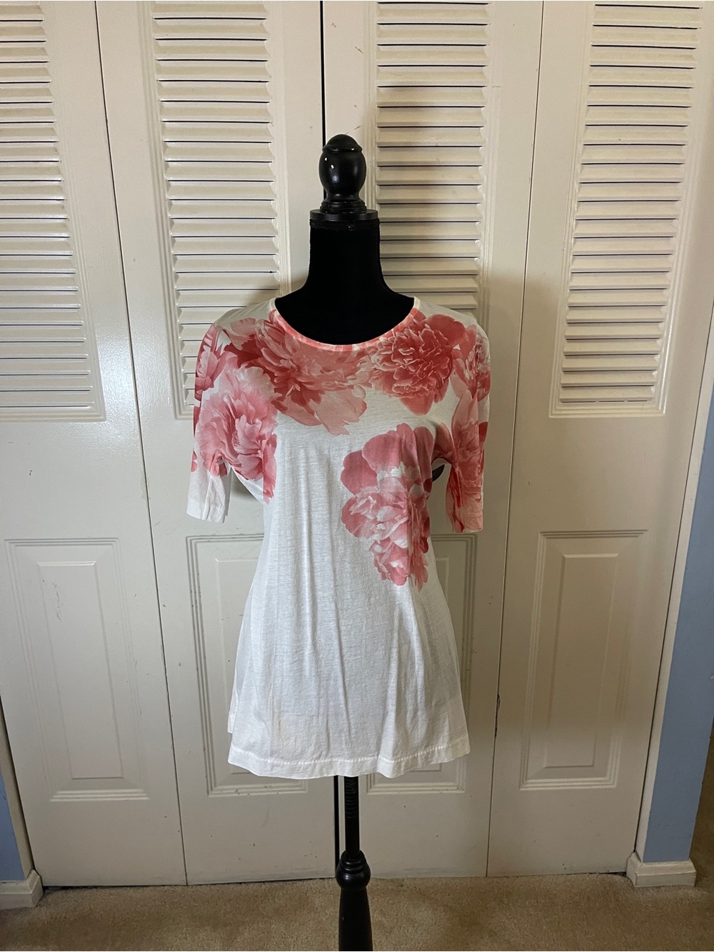 J Crew White Tee with Pink Floral Print